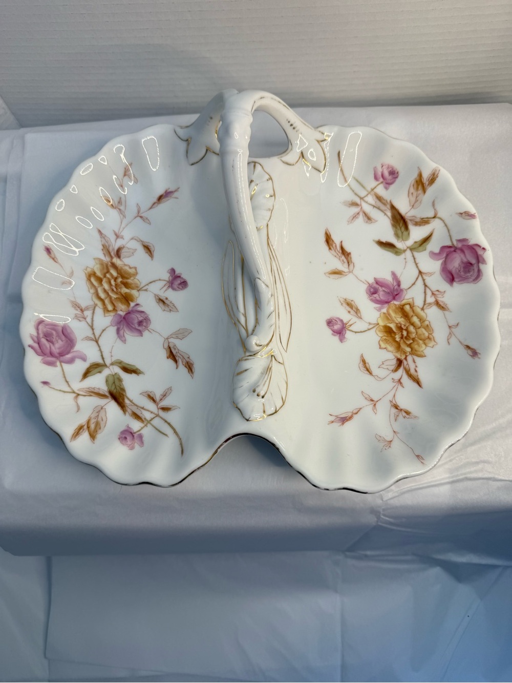 Antique Marx & Gutherz Carlsbad Austria Porcelain Divided Relish Dish w/Handle